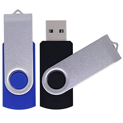 TosMemo USB 플래시드라이브 32GB 썸 드라이브 USB 2.0 플래시드라이브 스위블 점프 드라이브 펜 드라이브 메모리 스틱 데이터 Storage(2 팩, 블랙&  블루)