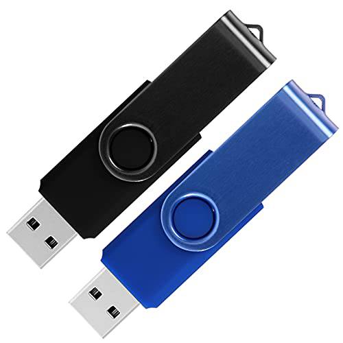 KAISLE 32GB USB 플래시 드라이브 2 팩 USB 2.0 썸 드라이브 펜 드라이브 스위블 메모리 스틱,막대 (2 컬러: 블랙 블루)