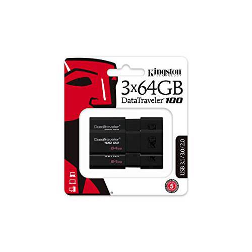 Kingston 64GB USB 3.0 블랙 DataTraveler 100 G3 3 팩 DT100G3/ 64GB-3P