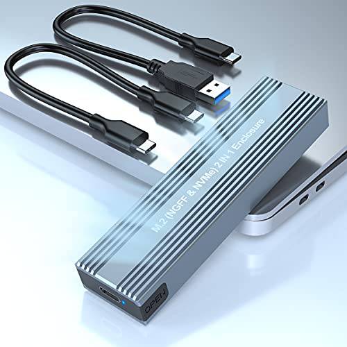 M.2 NVME SATA SSD 인클로저 어댑터, USB C 3.1 세대 2 10Gbps NVME PCI-E and SATA NGFF SSD,  하드디스크 케이스 M.2 M 키& B+ M 키, SSD 2230/ 2242/ 2260/ 2280 Tool-Free 하드디스크
