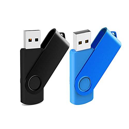 2 팩 32GB USB 플래시드라이브 USB 2.0 썸 드라이브 점프 드라이브 데이터 스토리지 메모리 스틱, 블랙/ 블루, 32 GB