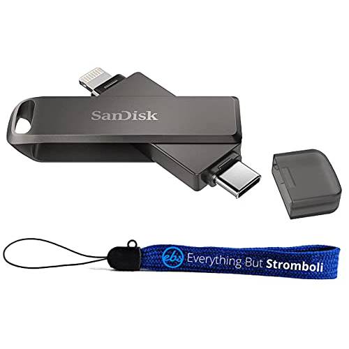 SanDisk 256GB iXpand 플래시드라이브 Luxe 아이폰, 아이패드, USB 타입-C 디바이스 - USB 3.1  라이트닝&  타입 C 안드로이드 포트 (Not 타입-A) SDIX70N-256G-GN6NE 번들,묶음 1 Everything But 스트롬볼리 스트랩