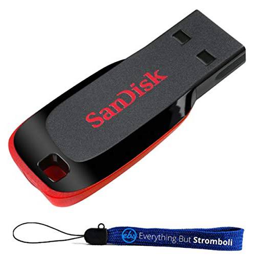 SanDisk Cruzer 블레이드 32GB USB 2.0 플래시드라이브 (SDCZ50-032G-B35) 32G 점프 드라이브 번들,묶음 Everything But 스트롬볼리 스트랩