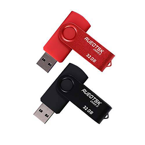 RUEOTSK USB 플래시드라이브 2 팩 32GB 회전가능 USB 2.0 펜 드라이브 플래시 메모리 드라이브 (블루 블랙)
