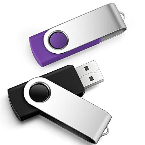 플래시드라이브 64GB 2 팩 USB 메모리 스틱 썸 드라이브 64GB 펜 드라이브 스토리지 스틱, (블랙, 퍼플)