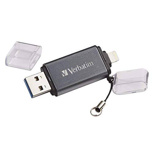 Verbatim 64GB Store ‘N’ 고 듀얼 USB 3.0 플래시드라이브 애플 라이트닝 디바이스 - 흑연