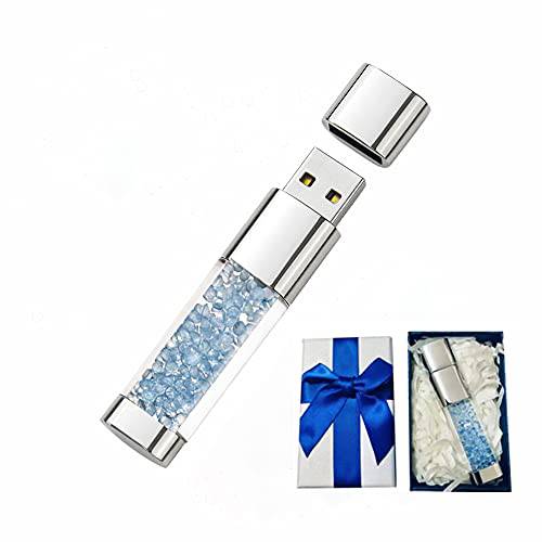 USB 플래시드라이브 32GB, 귀여운 크리스탈 썸 드라이브 USB 2.0 메모리 스틱 펜 드라이브  선물상자 (32GB, 블루)