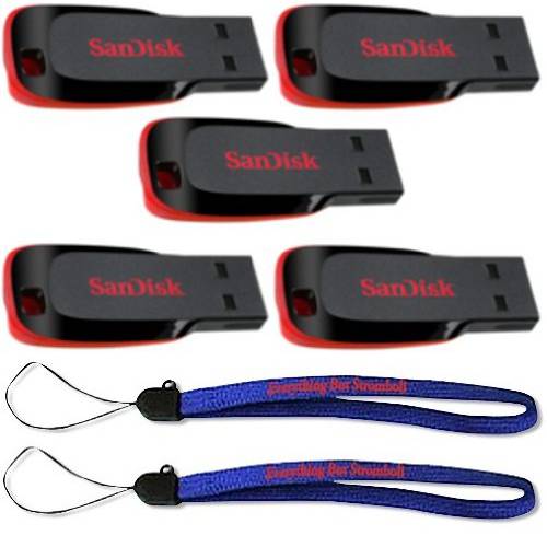 SanDisk Cruzer 블레이드 32GB (5 팩) USB 2.0 플래시드라이브 점프 드라이브 펜 드라이브 SDCZ50-032G - Five 팩 w/ (2) Everything But 스트롬볼리 (TM) 스트랩