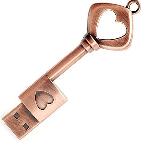 32GB USB 3.0 플래시드라이브, BorlterClamp 메모리 스틱 레트로 메탈 Love Heart 키 모양 USB 드라이브 썸 드라이브