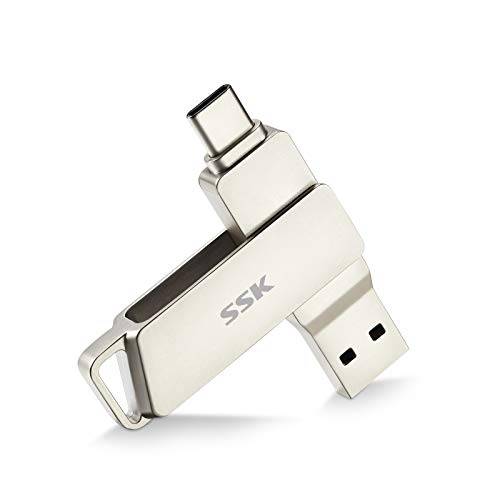 SSK 64GB USB C 플래시드라이브 150MB/ s 전송 스피드 듀얼 드라이브 2 in 1 OTG Type-C+ USB 3.1 썸 드라이브 메모리 스틱 점프 드라이브 썬더볼트 3 호환가능한 안드로이드 폰, 맥북/ 프로, and More