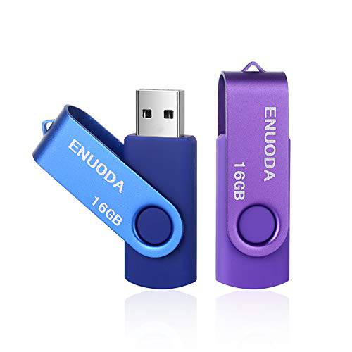 16GB USB 플래시 드라이브 ENUODA 2 팩 16GB 점프 드라이브 메모리 스틱,막대 USB 2.0 스위블 썸 드라이브 LED 인디케이터 데이터 스토리지 (블루 퍼플)