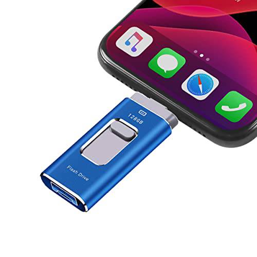 USB 128GB 썸 드라이브 포토 스틱 i 폰 플래시드라이브 외장 스토리지 3in1 호환가능한 폰 i OS 맥북 USB C 안드로이드 and PC 블루 128G