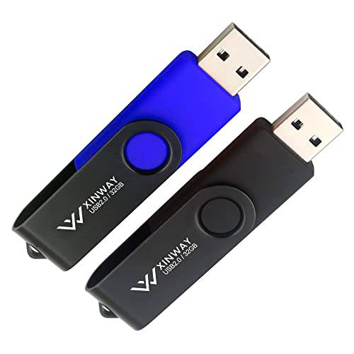 XINWAY 32GB USB 2.0 플래시 드라이브 썸 드라이브 메모리 스틱 점프 드라이브 스위블 디자인, (2 팩 Five 컬러: 블랙 블루)