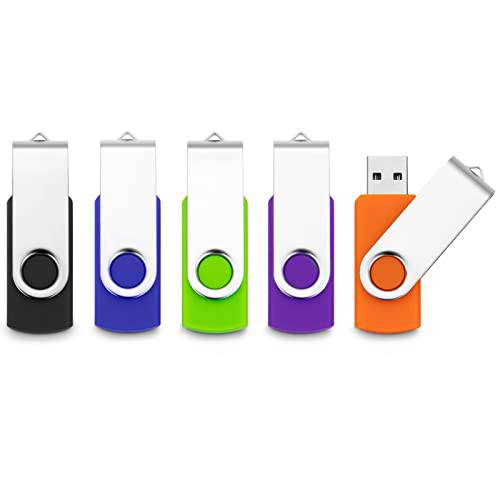 플래시드라이브 32GB USB 2.0, 스위블 메모리 스틱 썸 드라이브 키체인,키링,열쇠고리 5 팩, 펜 드라이브 점프 드라이브 데이터 스토리지, LED 인디케이터