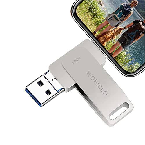 USB 플래시드라이브 폰 메모리 스틱 256GB 포토 스틱 WOFICLO USB 스틱 포토 스토리지 호환가능한 iOS/ 안드로이드// 윈도우 System(Silver-256GB)