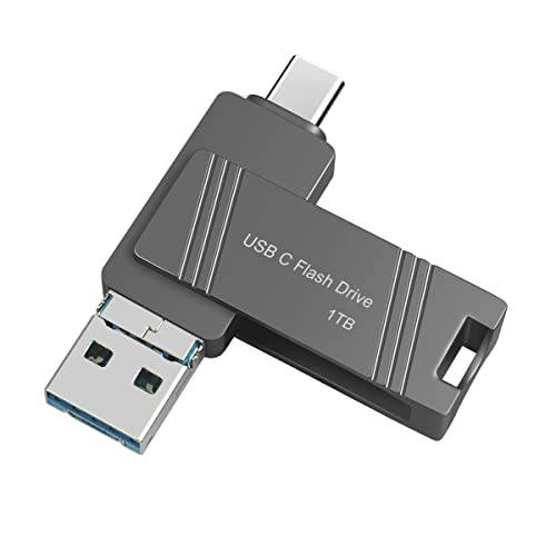 USB 플래시드라이브 1000GB 듀얼 USB 썸 드라이브 1TB USB C Memoty 스틱 안드로이드 포토 스틱 외장 스토리지 호환가능한 폰 아이패드 프로 맥북 USB C 컴퓨터 블랙 1000GB STG