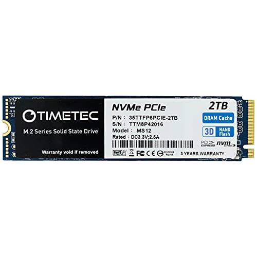 Timetec 2TB DRAM Cache SSD NVMe PCIe Gen3x4 8Gb/ s M.2 2280 3D 낸드 TLC 1800TBW 고성능 Read/ Write 스피드 Up to 3, 400/ 3, 000 MB/ s 내장 SSD PC 노트북 and 데스크탑