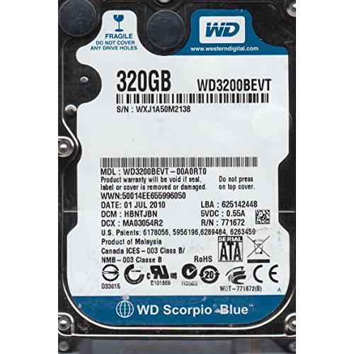 WD3200BEVT-00A0RT0 Western 디지털 320GB 5400RPM SATA 3.0 Gbps 2.5 인치 Scorpio 하드디스크
