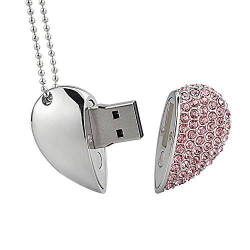 WooTeck 64GB 크리스탈 사랑하는 Heart 쉐입 쥬얼리 USB 플래시드라이브 Pendrive 목걸이, 핑크