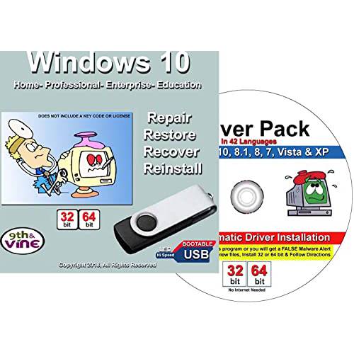 9th&  덩굴 호환가능한 윈도우 10 홈, 프로페셔널,  교육& Enterprise 32/ 64 비트 수리, 설치, other&  복원 USB&  드라이버 DVD.