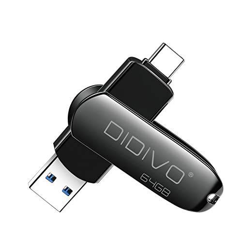DIDIVO 64GB USB C 플래시드라이브 타입 C USB 플래시드라이브 2 in1 듀얼 USB 3.0 플래시드라이브 고속 메탈 썸 드라이브 USB 드라이브 USB 메모리 스틱,막대 64GB PC, 태블릿, 태블릿PC, Mac, 맥북, USB-C 스마트 폰
