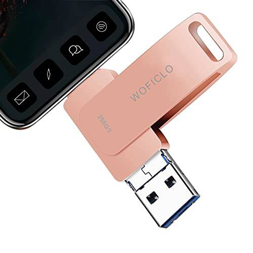 플래시드라이브 256GB 폰 포토 스틱 WOFICLO USB 스틱 포토 스토리지 메모리 스틱 호환가능한 iOS/ 안드로이드// 윈도우 (Pinlk-256GB)