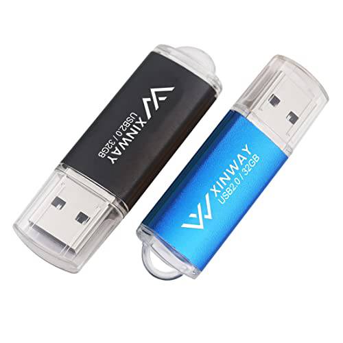 XINWAY 32GB USB 2.0 플래시 드라이브 썸 드라이브 메모리 스틱 점프 드라이브 Zip 드라이브, 2 팩 혼합 컬러: 블랙 블루