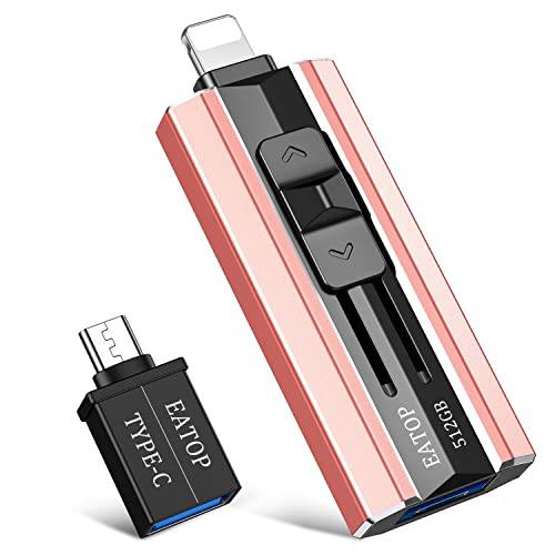 EATOP USB 3.0 512GB 플래시드라이브 포토 스틱 아이폰 (13/ 12/ 12 프로/ 12 프로 맥스/ 11/ 11 프로/ XR/ X/ 8/ 7/ 6) 아이폰 메모리 스틱 외장 포토 스토리지 드라이브 아이폰 아이패드 안드로이드 컴퓨터 (로즈 골드)