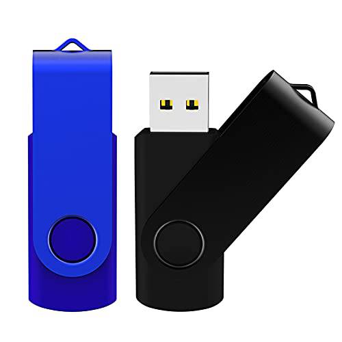 USB 플래시드라이브 64GB 2 팩 USB USB 2.0 썸 드라이브 점프 드라이브 메모리 스틱 (2 컬러: 블랙, 블루, 64 GB)