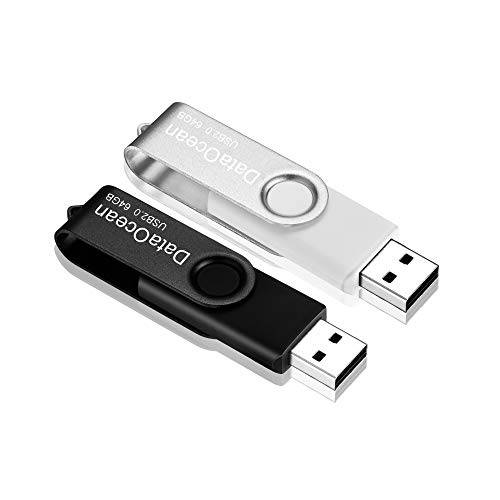DataOcean 2 팩 64GB USB 2.0 플래시드라이브 메모리 스틱 썸 드라이브 스위블 Design(2 X 64GB: 블랙 실버)