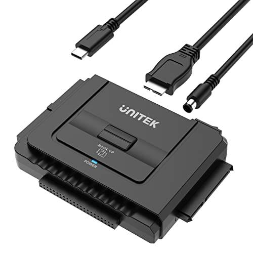Unitek USB C to IDE and SATA 컨버터, 변환기 외장 하드디스크 어댑터 키트 범용 2.5/ 3.5 HDD/ SSD 하드디스크, 원 터치 백업 기능 and 복원 소프트웨어, 포함 12V/ 2A 파워 어댑터