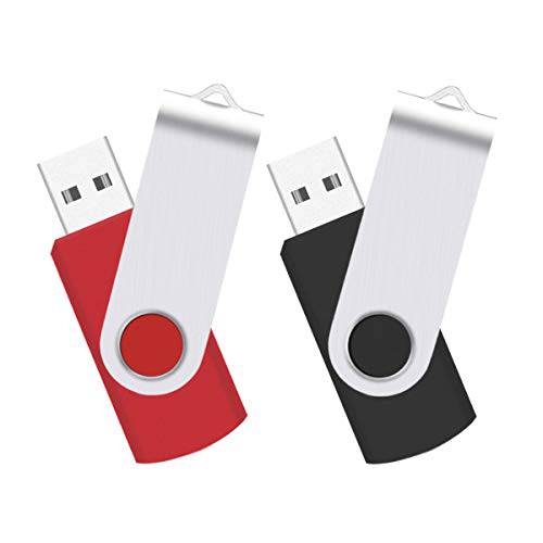BAIBEST USB 2.0 플래시 드라이브 32GB 스위블 블랭크 메모리 스틱 LED 데이터 스토리지, 썸 드라이브, 점프 드라이브, 블랙/ Red(2Pack, 32G)