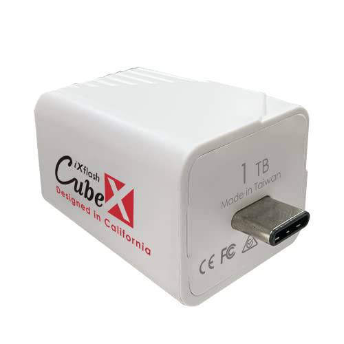 PioData iXflash 큐브 1 TB 포토 스토리지 디바이스 애플 MFi 인증된 USB 타입 C 퀵 충전  아이폰&  아이패드, 오토 백업 포토&  비디오
