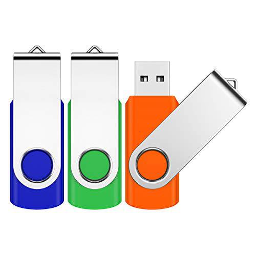 64GB 플래시드라이브, JEVDES 3 팩 스위블 데이터 스토리지 USB 플래시드라이브 USB 2.0 플래시드라이브 썸 드라이브 LED 인디케이터, 점프 드라이브 Zip 드라이브 메모리 스틱,막대 (3 혼합 컬러 끈)
