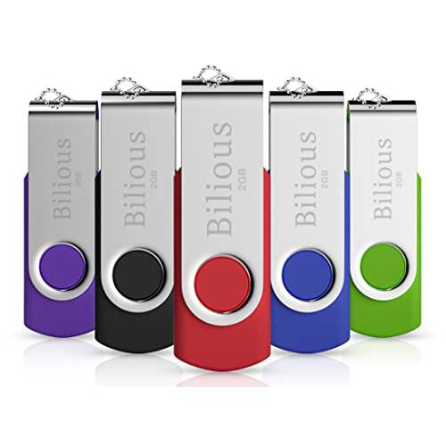 USB 플래시드라이브, Bilious 스위블 메탈 스타일 썸 드라이브 Led 인디케이터, 휴대용 폴드 메모리 스틱 키체인,키링,열쇠고리 디자인 U 디스크 (2GB, 5 팩)