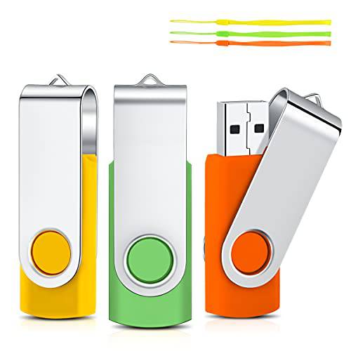 16GB USB 플래시드라이브 3 팩, Cardfuss USB 2.0 스위블 썸 드라이브 벌크, 대용량 메모리 스틱 점프 드라이브 고속 Zip 드라이브 끈 데이터 스토리지 (Multi-Color)