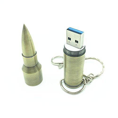 WooTeck 64GB 메탈 Shining 3D 브론즈 Bullet USB 3.0 플래시드라이브 메모리 스틱 키체인,키링,열쇠고리