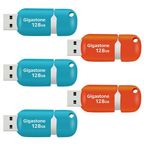 [Gigastone] V10 128GB 5-Pack USB 2.0 플래시드라이브 썸 드라이브 메모리 스틱 펜 드라이브 개폐식 디자인 (멀티 컬러)