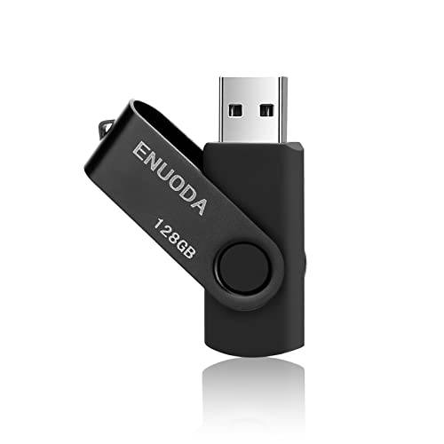 128GB 플래시드라이브 ENUODA USB 2.0 플래시드라이브 128GB USB 드라이브 메모리 스틱 점프 드라이브 스위블 썸 드라이브 LED 인디케이터 데이터 스토리지 (블랙)
