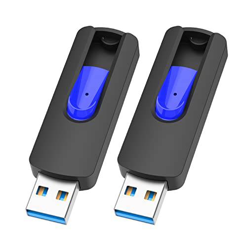 JUANWE 2 팩 128GB USB 플래시드라이브 USB 3.0 썸 드라이브 개폐식 슬라이드 메모리 스틱 High-Speed 점프 드라이브 Zip 드라이브 LED Indicative USB 스틱 - 블루