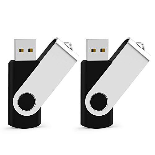 JUANWE USB 플래시드라이브 128GB 2 팩 USB 2.0 썸 드라이브 폴드 스토리지 메모리 스틱 스위블 키체인,키링,열쇠고리 디자인 점프 Drive-Black