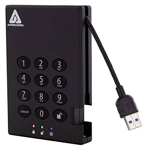Apricorn 2TB Aegis 맹꽁이자물쇠,통자물쇠,자물쇠 USB 3.0 SSD 256-Bit Encrypted 휴대용 드라이브 (A25-3PL256-S2000)