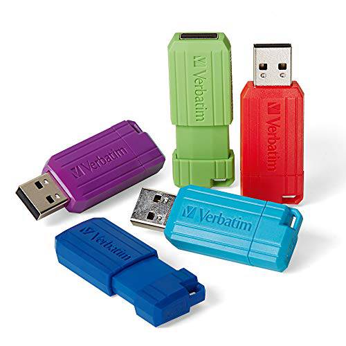 Verbatim 8GB Pinstripe 개폐식 USB 2.0 플래시 썸 드라이브 Microban 항균제,소독제,소독,향균 Product 프로텍트 - 5 팩 - 다양한색 (그린, 블루, 레드, 퍼플, Cyan)