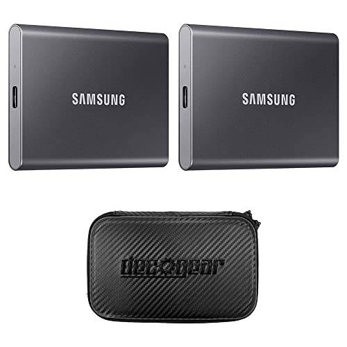 삼성 MU-PC2T0T/ AM 휴대용 SSD T7 USB 3.2 2TB, 그레이 (2-Pack) 번들,묶음 데코 기어 하드 EVA 케이스 지퍼