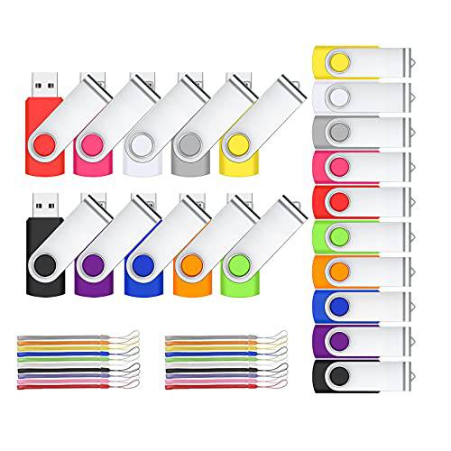USB 플래시 드라이브 8GB 썸 드라이브 2.0, 20 팩 스위블 메모리 데이터 스틱 GEEUMI 벌크, 대용량 펜 드라이브 점프 드라이브 데이터 스토리지, 화일,파일 Backup(8Gig, Multi-Color)