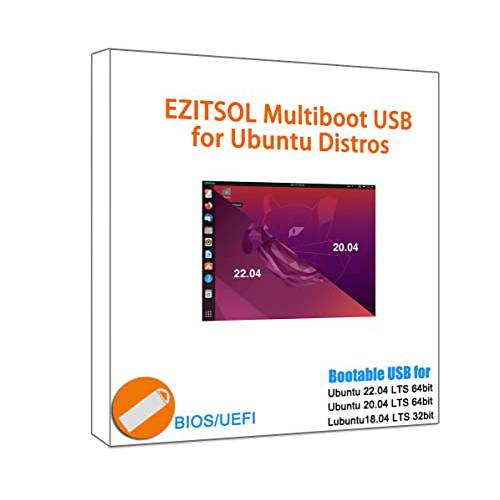 EZITSOL 리눅스 USB Ubuntu 22.04& 20.04 64bit LTS, Lubuntu 18.04 32bit LTS; 16GB 3-in-1 Bootable USB 플래시 드라이브, 디스크, 스틱