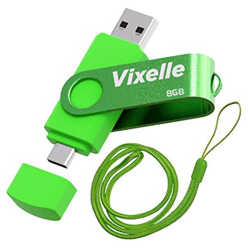 Vixelle 8GB 고속 USB 3.0 Type-C 플래시드라이브  스트랩  2in1 듀얼 USB C 메모리 스틱 - 360° 스위블 펜 드라이브 키체인,키링,열쇠고리 루프  8GB USB 스틱 스마트폰,  태블릿, 태블릿PC&  컴퓨터 - 그린
