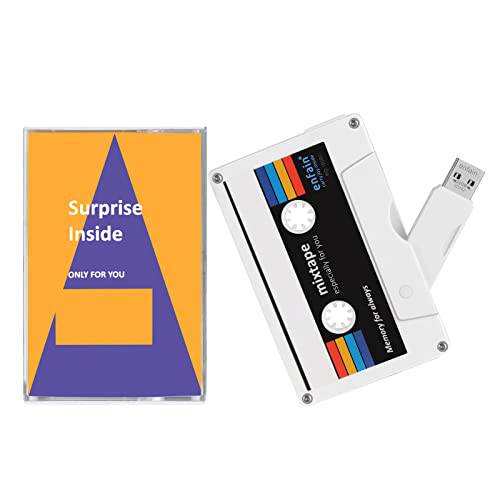 엔파인 Surprise Mixtape USB 플래시 드라이브 1980 카세트 레트로 선물 썸 드라이브 생일, 기념일, Reunion 추수감사절 to 스페셜 침입자 (USB 3.0 32GB, 화이트)
