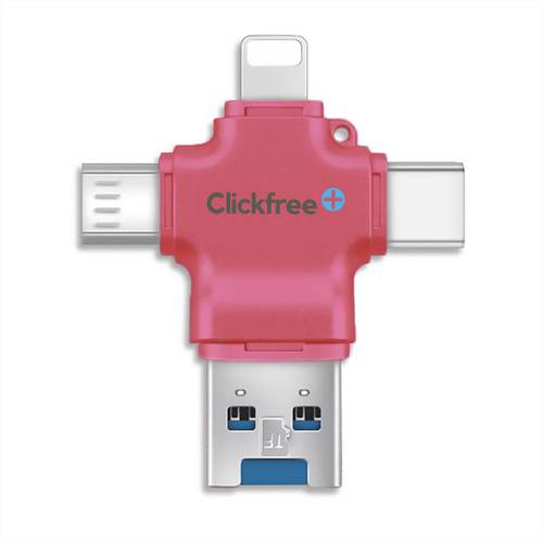 Clickfree™ 64GB USB 포토 and 비디오 세이버,스토퍼 폰/ 패드/ Mac/ PC,  고속 4-in-1 범용 폰 플래시 Drive-Lightning-USB-Photo Stick-External 스토리지 썸 드라이브 (무미건조한 로즈 컬러)