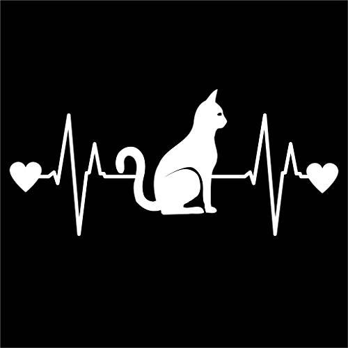 고양이 Heartbeat Vinyl 데칼,스티커 스티커 | 자동차 트럭 밴 벽 노트북 Cups | 화이트 | 7.5 X 3.3 Inch | KCD 1193